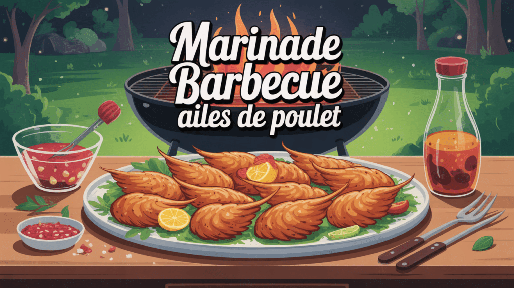 ailes de poulet marinade barbecue sur barbecue, marinade visible