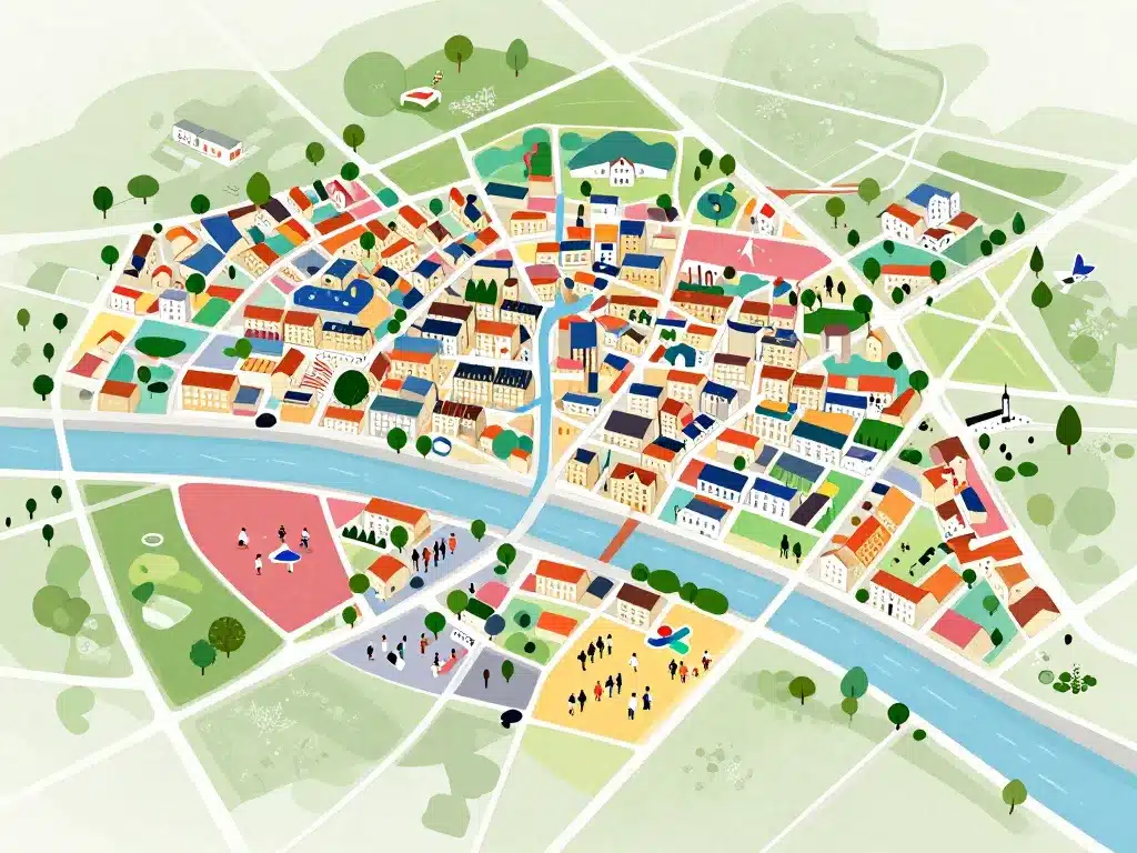 Diagramme stylisé carte des quartiers de Caen