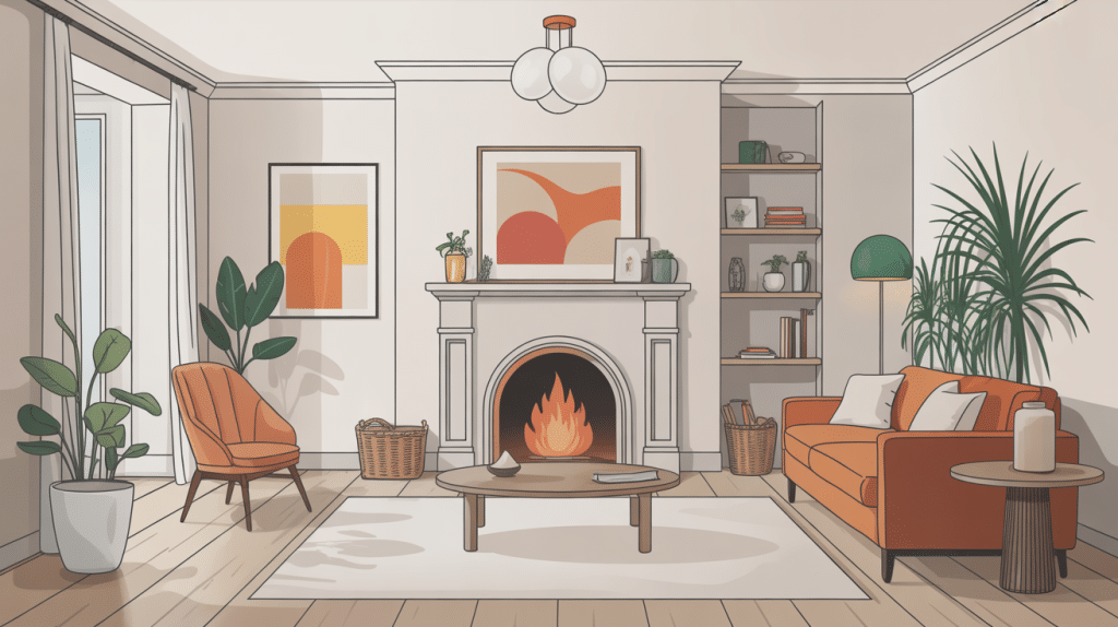 cheminée peinte blanche, déco salon contemporain