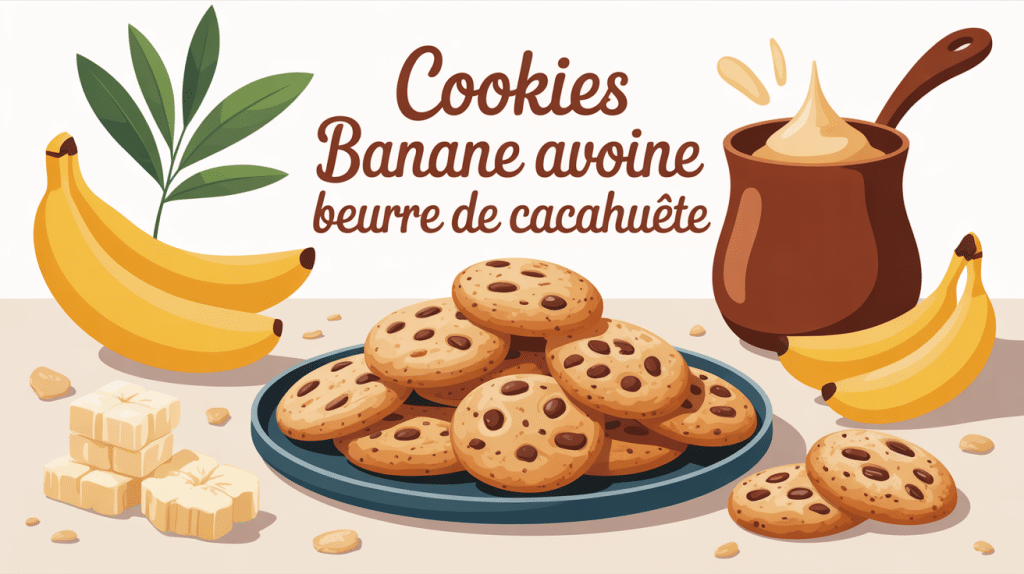 cookies banane avoine beurre de cacahuète sur assiette en illustration