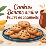 cookies banane avoine beurre de cacahuète sur assiette en illustration