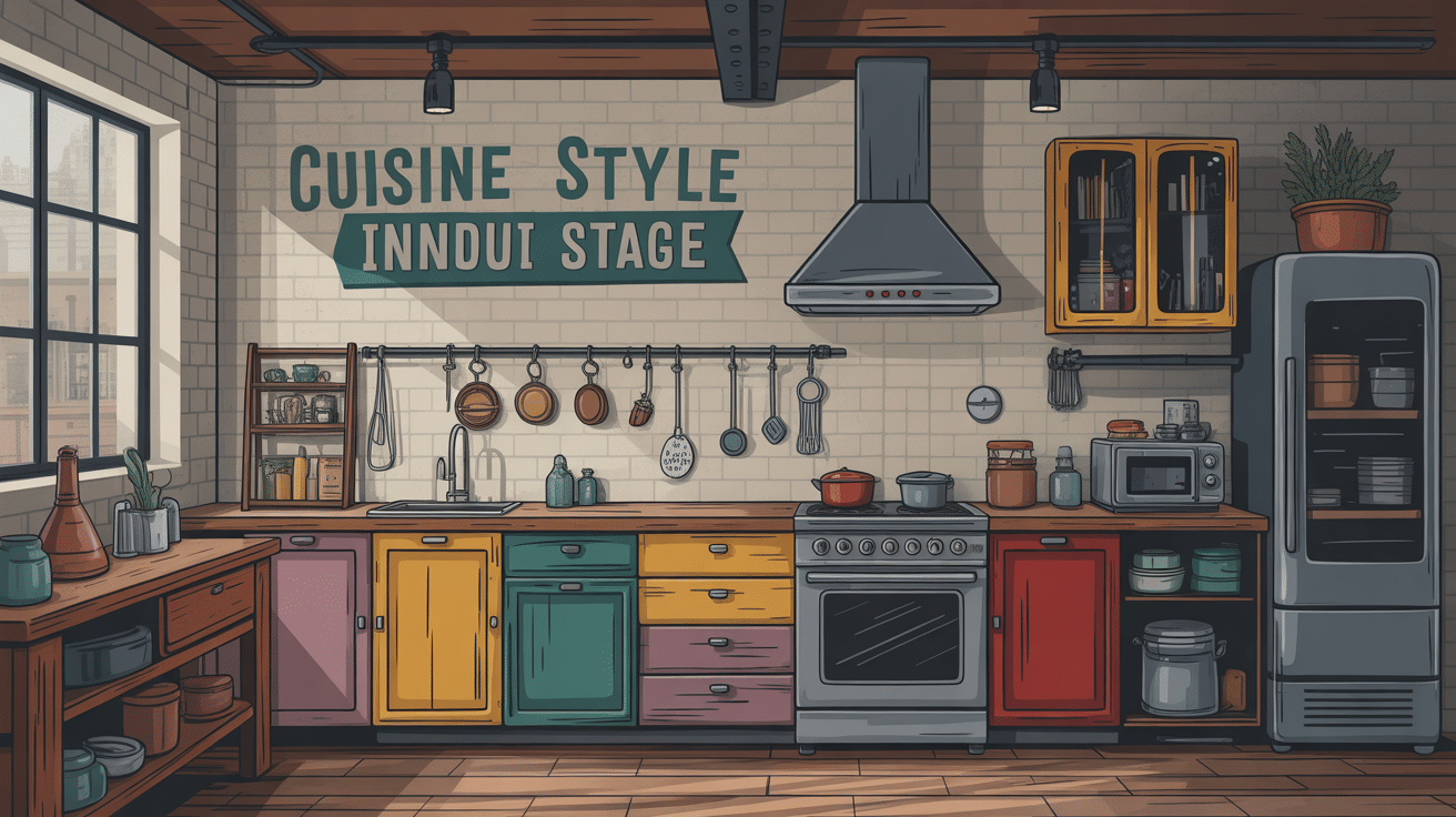 Cuisine style industriel vintage ambiance loft avec objets rétro