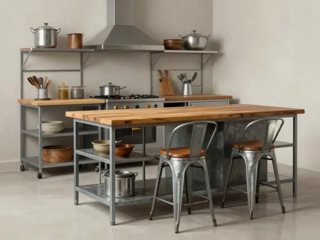 Cuisine style industriel vintage meubles et rangements ouverts