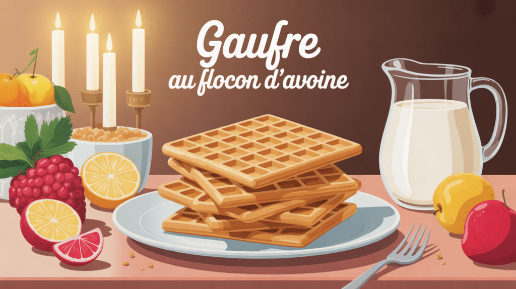 gaufre flocon d'avoine sur table petit-déjeuner avec fruits et yaourt