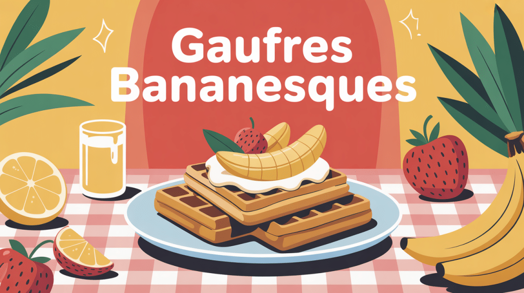 Vue du dessus de gaufres bananesques chicchew.fr sur table de brunch