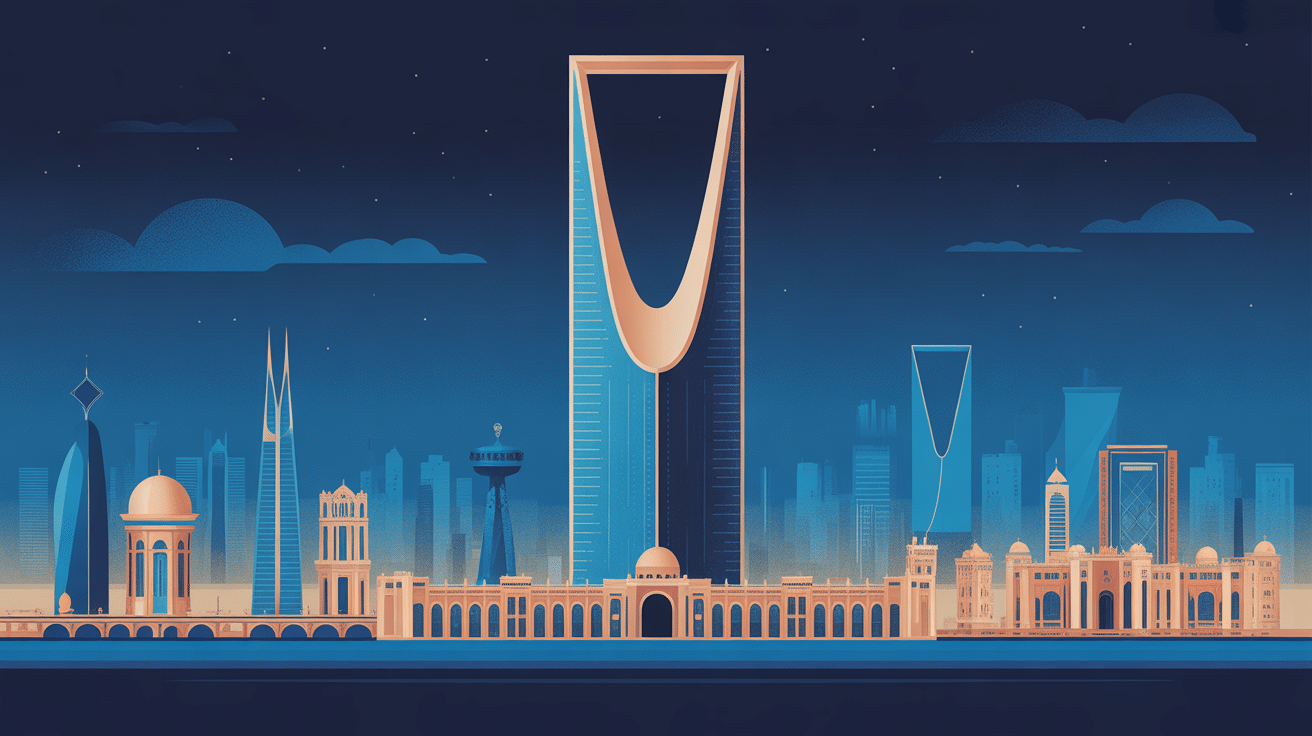 Kingdom Tower Riyad vue stylisée architecture arche