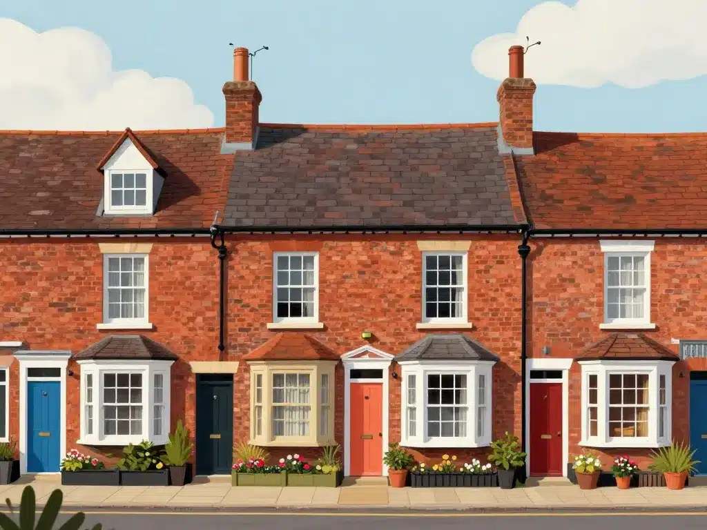 maison anglaise typique avec bow-window et porte colorée