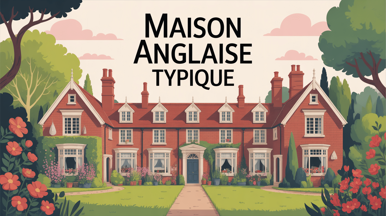 maison anglaise typique façade briques rouges jardin fleuri