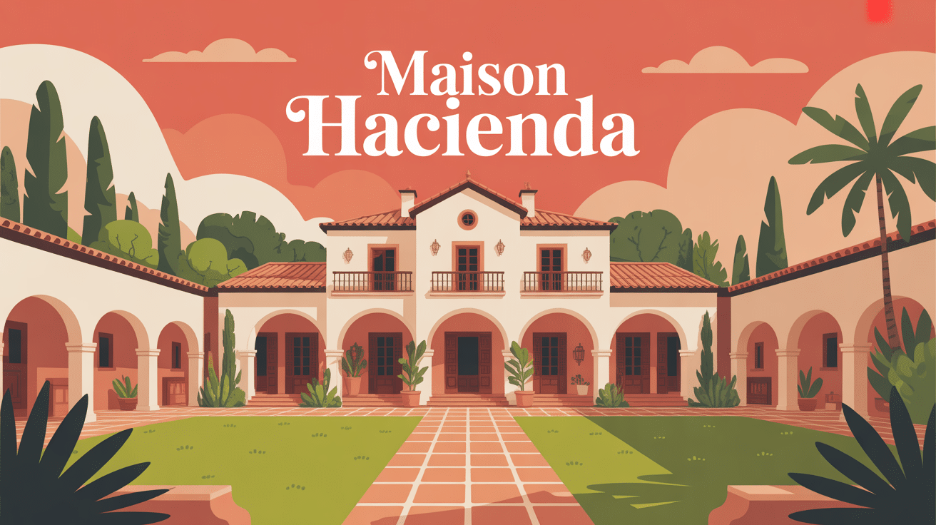 illustration maison hacienda style chaleureux cour centrale