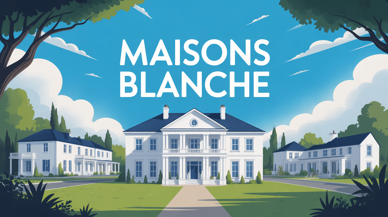 illustration maisons blanche stylisée néoclassique