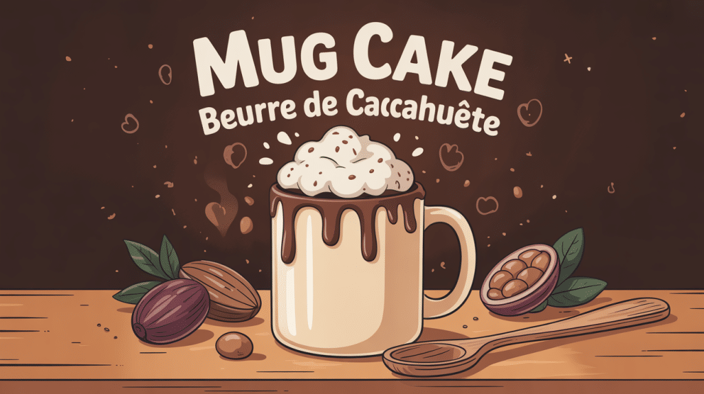 mug cake beurre de cacahuete gourmand sur table en bois
