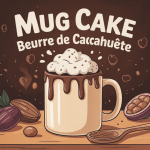 mug cake beurre de cacahuete gourmand sur table en bois