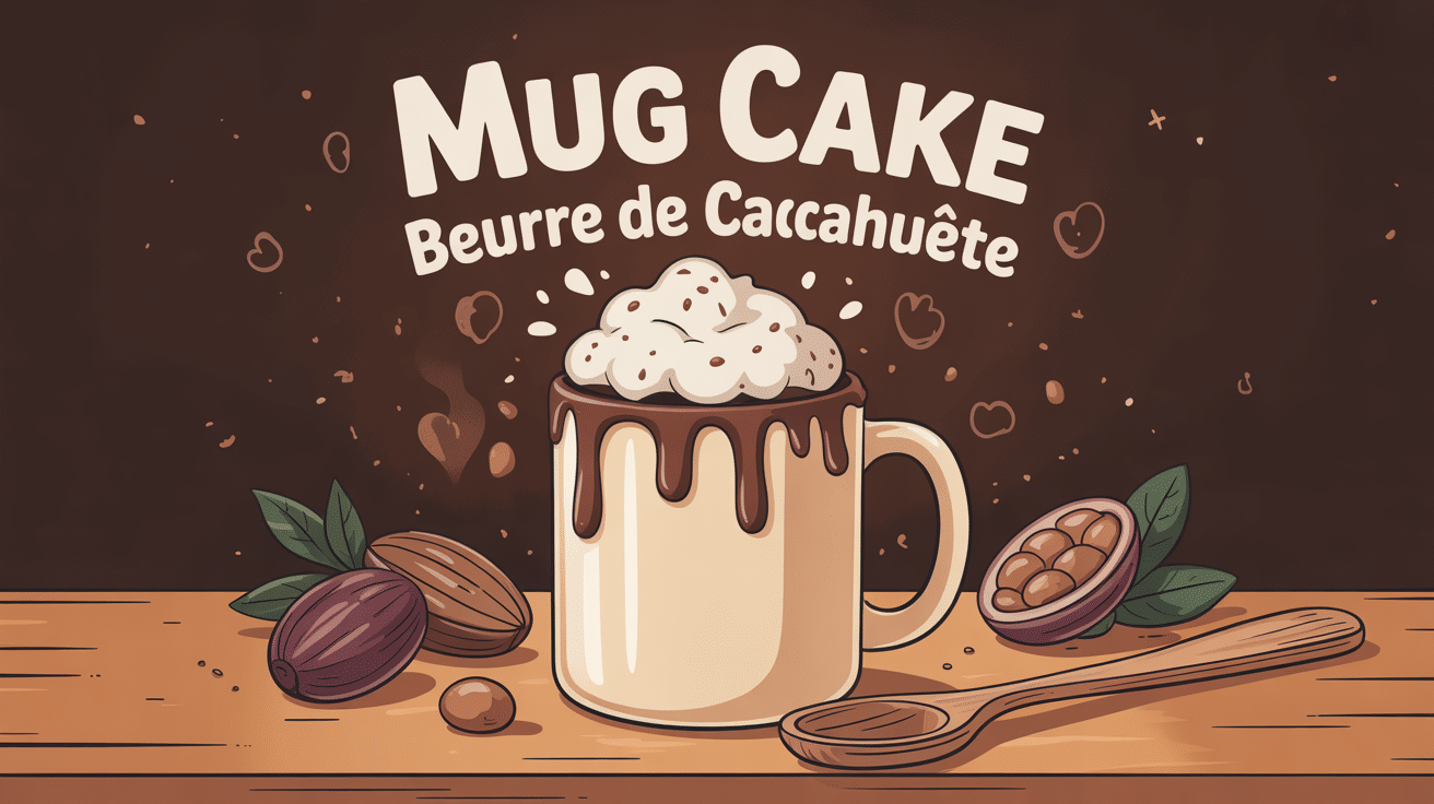 mug cake beurre de cacahuete gourmand sur table en bois