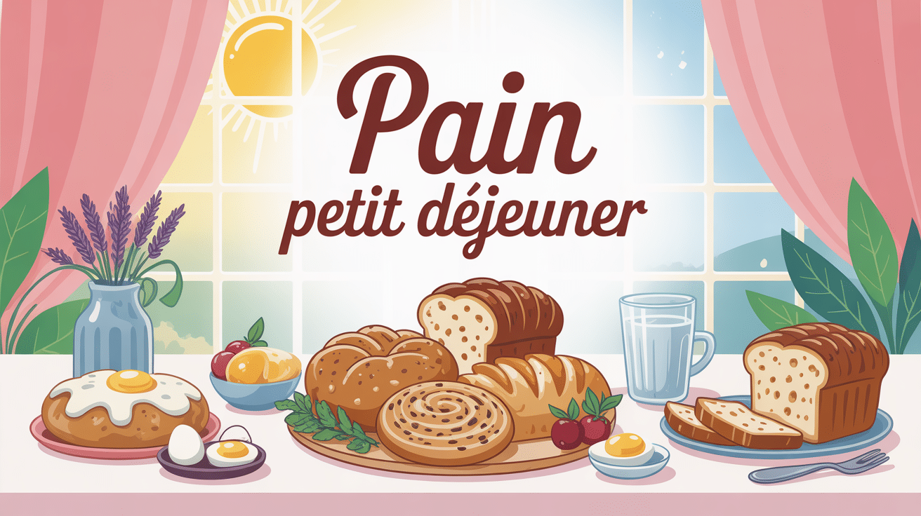 pain petit dej assorti sur table ensoleillée
