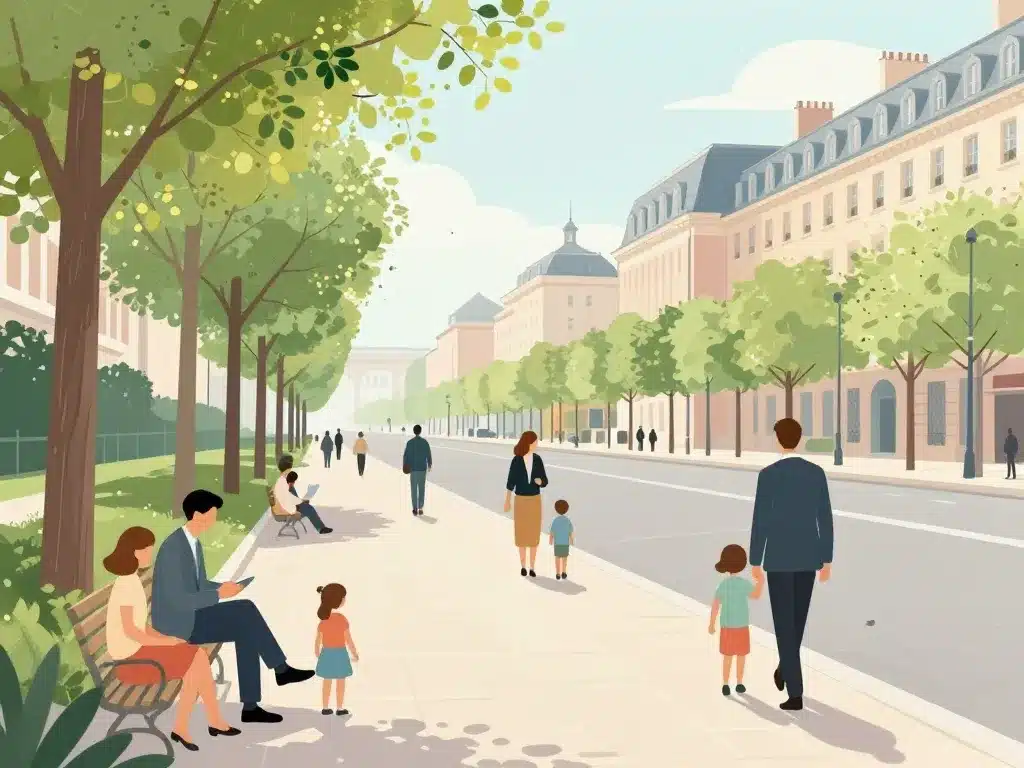 illustration style vie quartier avenue du bois Paris