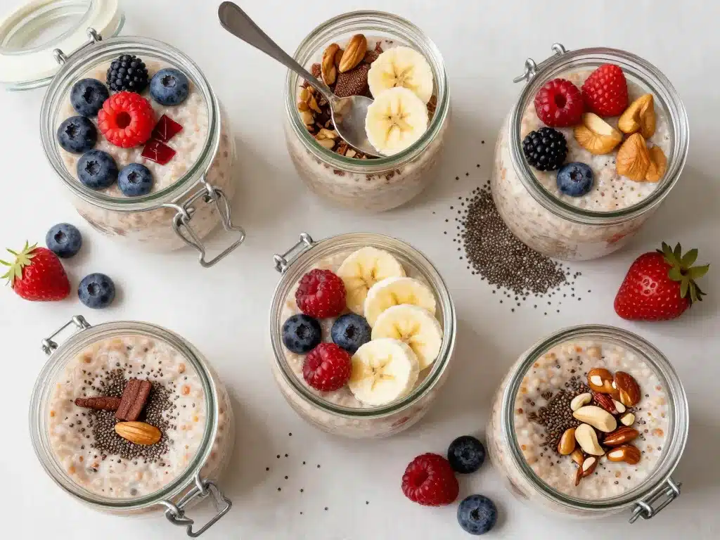 jars variations porridge overnight recette toppings fruits chia