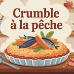 recette crumble à la pêche plat doré sortant du four