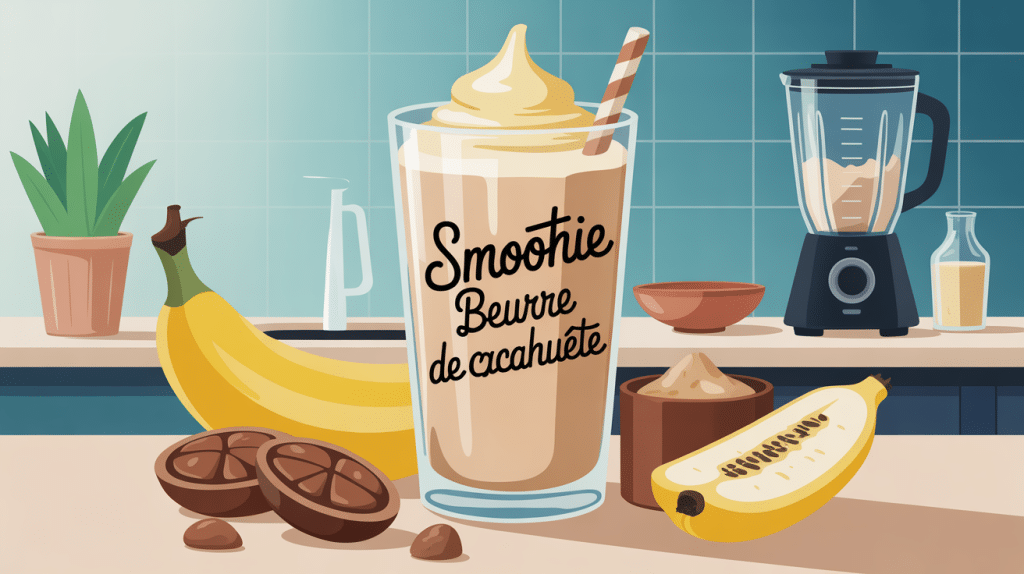 illustration smoothie banane beurre de cacahuete dans un verre healthy