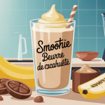 illustration smoothie banane beurre de cacahuete dans un verre healthy
