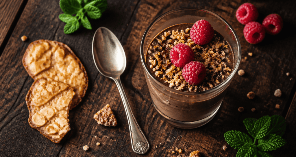 accompagner une mousse au chocolat avec crumble et fruits