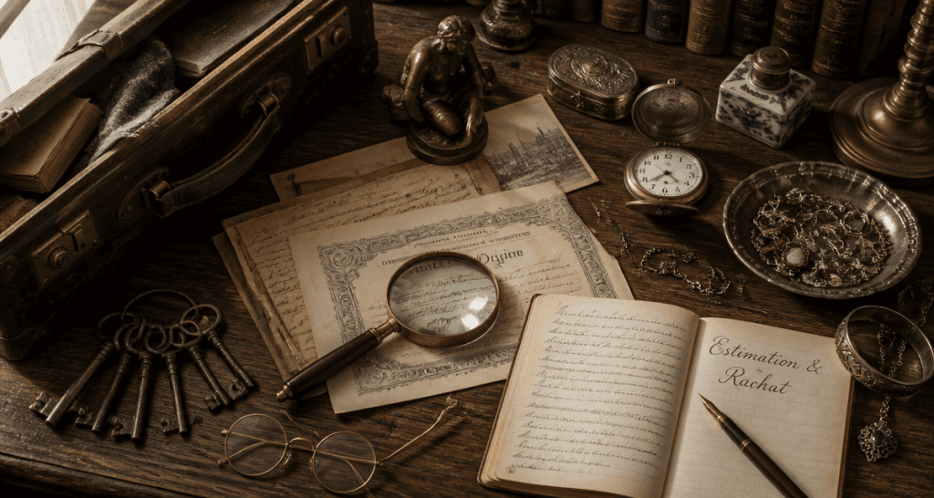antiquaire rachat objets anciens sur bureau