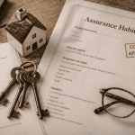 assurance habitation locataire ou propriétaire, contrats et clés sur table