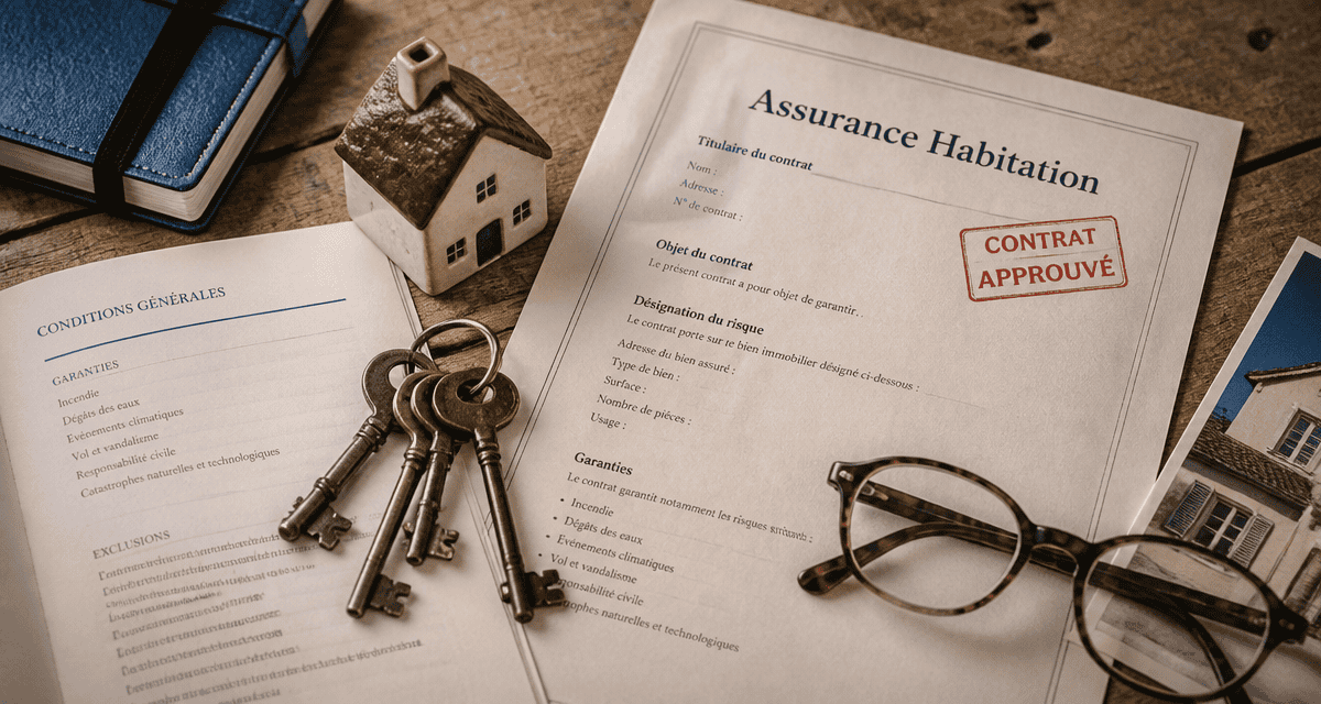 assurance habitation locataire ou propriétaire, contrats et clés sur table