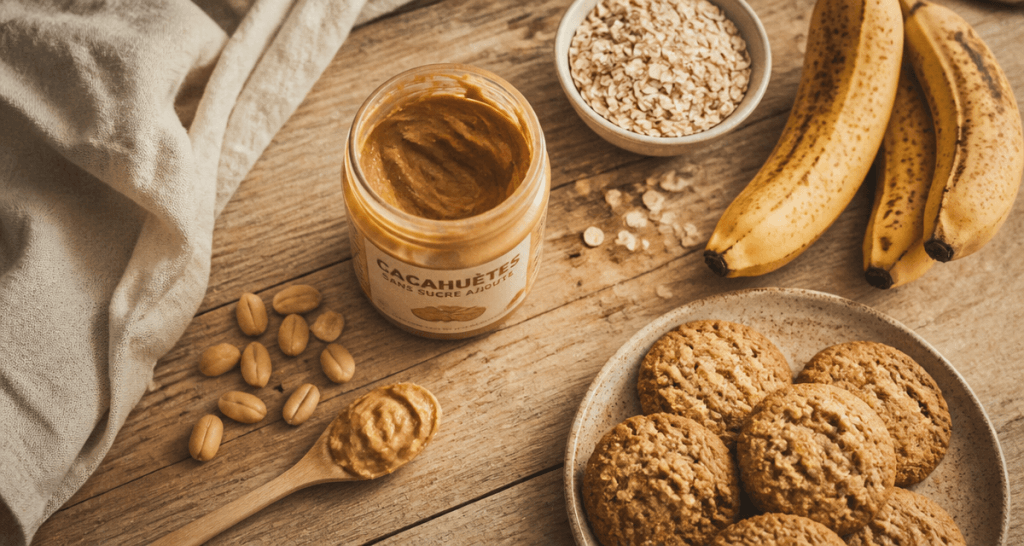 beurre de cacahuete sans sucre pot flocons avoine cookies