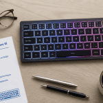 clavier rétro éclairé sans fil sur bureau