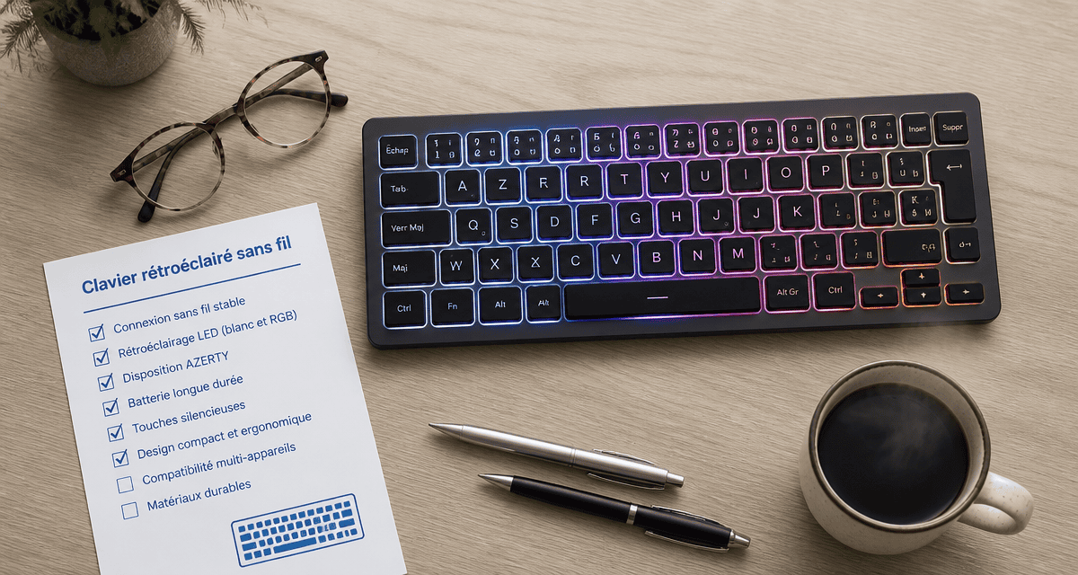 clavier rétro éclairé sans fil sur bureau