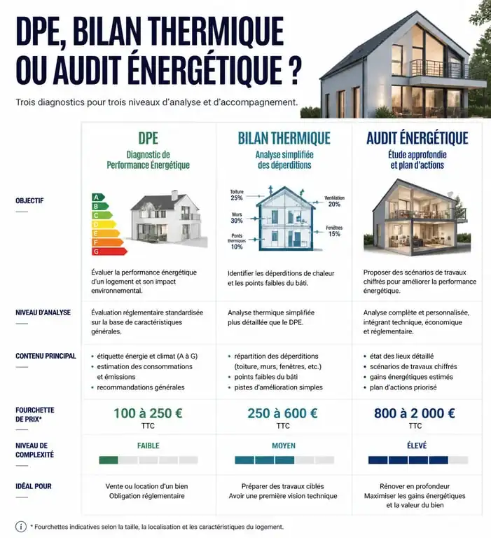 Comparatif des prix et types de diagnostic énergétique DPE et audit