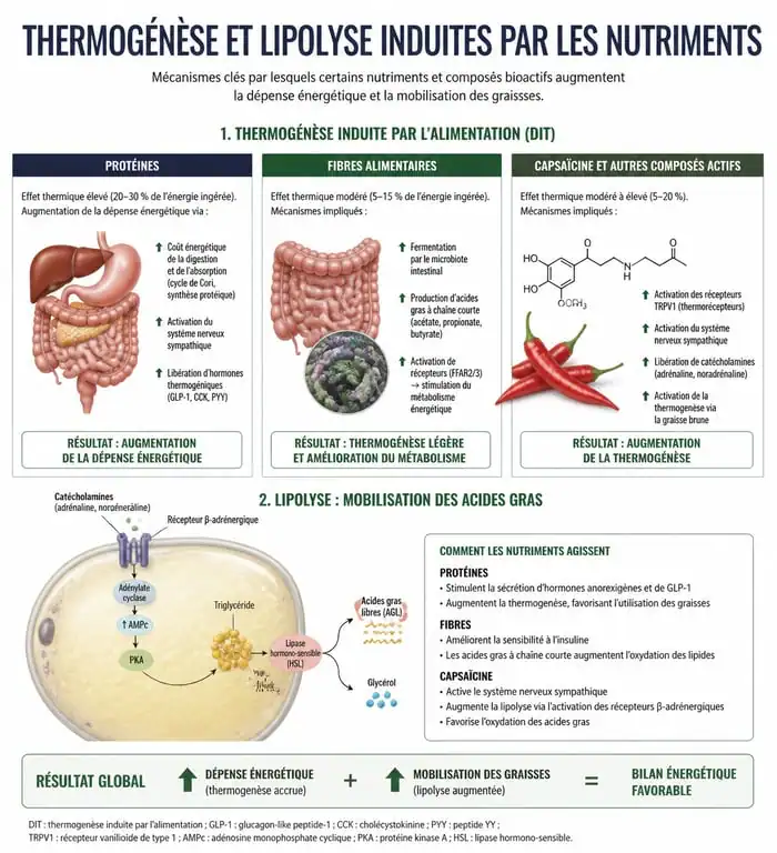 Infographie explicative des mécanismes métaboliques des aliments brûle-graisse