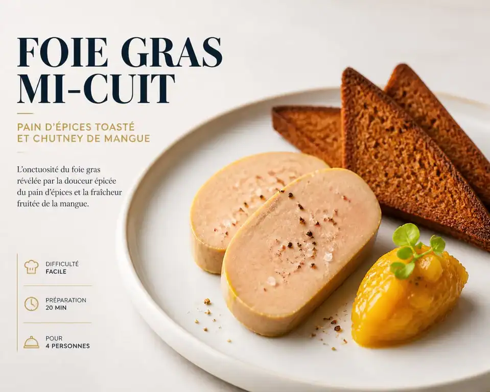Assiette de foie gras mi-cuit avec pain d'épices et chutney de mangue pour une dégustation raffinée