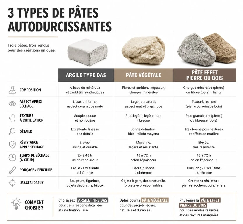 Comparatif des différents types de pâte autodurcissante pour vos projets créatifs