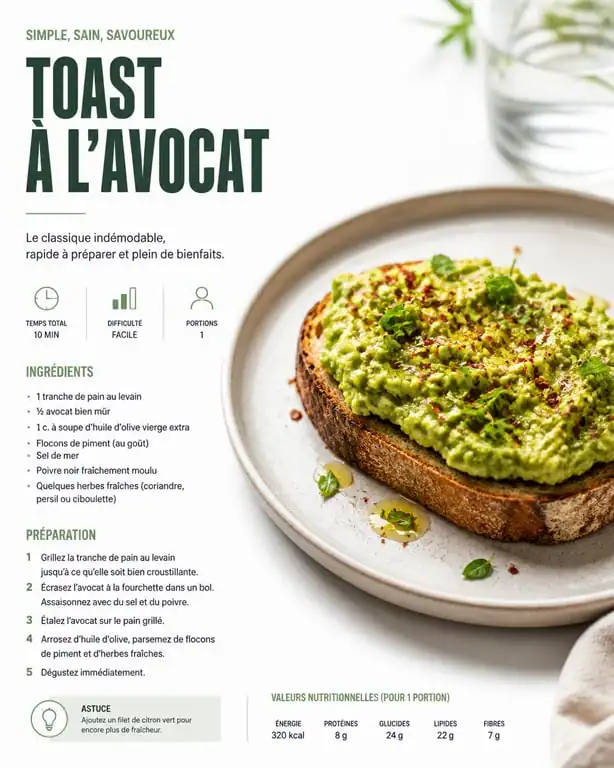 Recette toast avocat sur pain au levain avec piment et huile d'olive