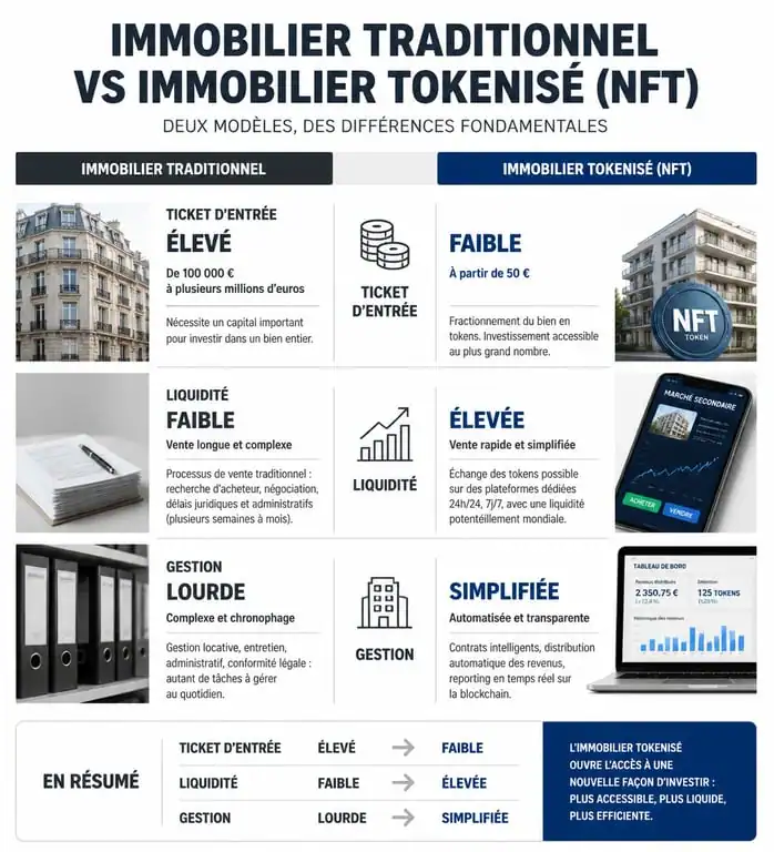 Comparatif immobilier traditionnel vs NFT immobilier