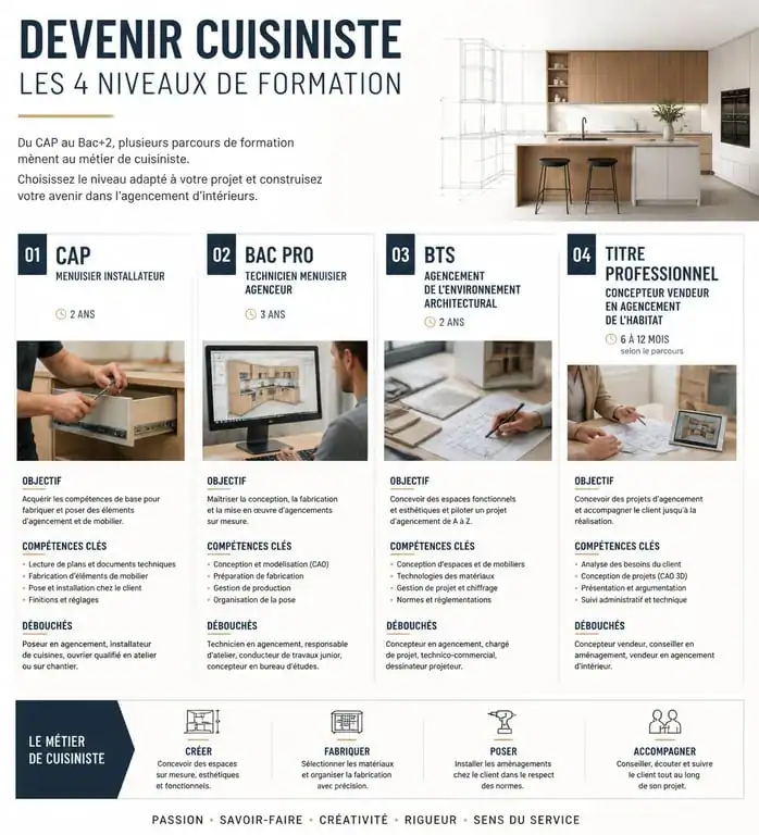 Infographie des parcours de formation pour devenir cuisiniste
