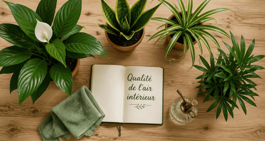 plantes d'interieur depolluante nettoyées sur table