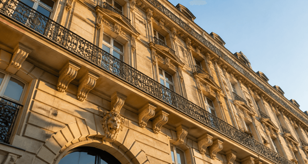 façade haussmannienne ensoleillée à Paris
