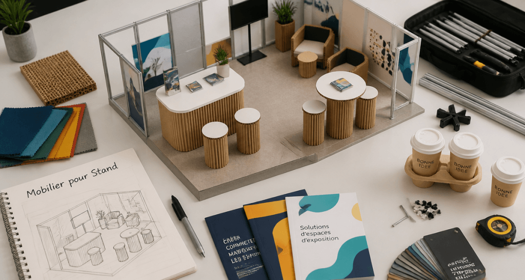 mobilier pour stand exposition miniature sur table blanche