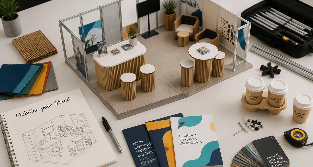 mobilier pour stand exposition miniature sur table blanche
