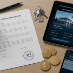 NFT immobilier contrat et portefeuille sur bureau
