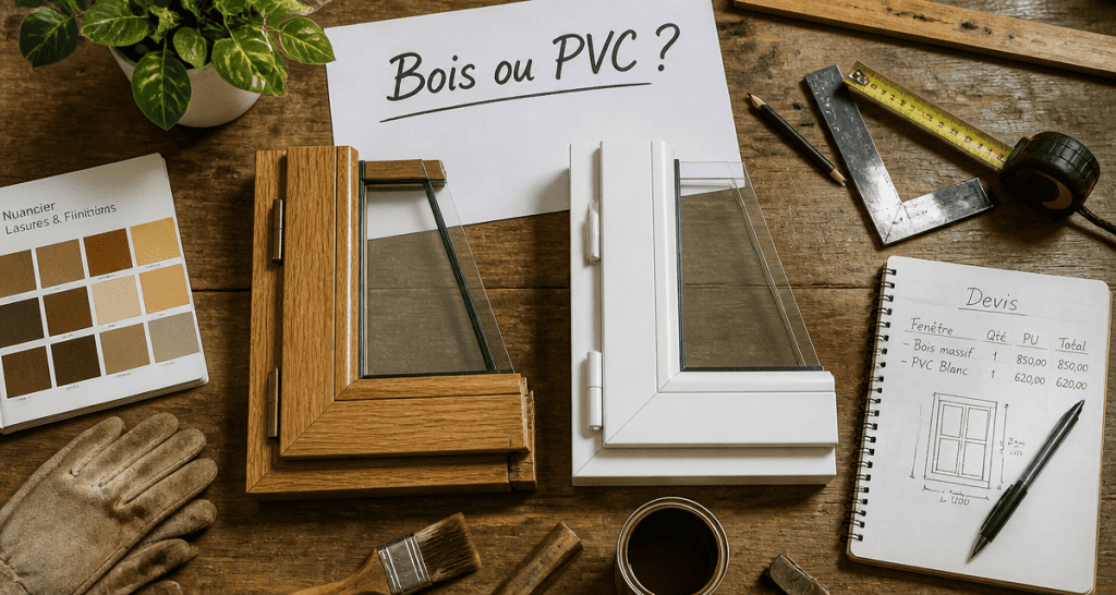 pvc ou bois pour les fenetres échantillons sur bureau