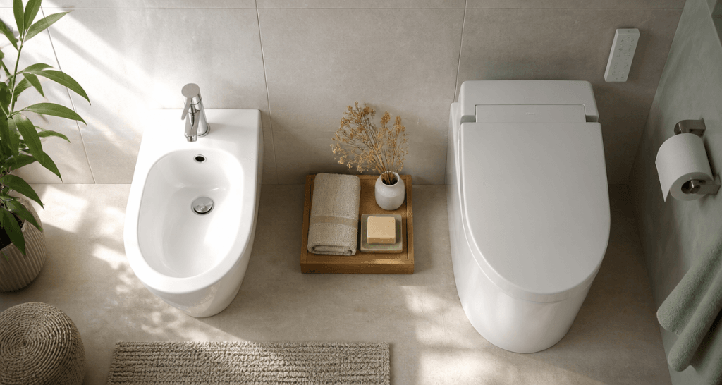 Vue bidet toilet bidet et WC lavant moderne
