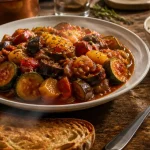 Accompagnement ratatouille avec riz et pain grillé