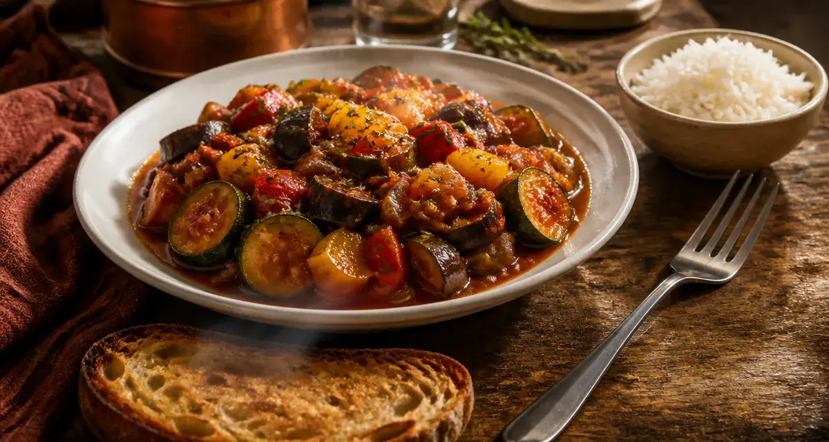 Accompagnement ratatouille avec riz et pain grillé