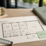 Appartement T4 : plan d’appartement et clés en agence immobilière