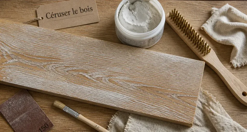 Ceruser un bois : chêne cérusé, veinage visible avec pâte blanche