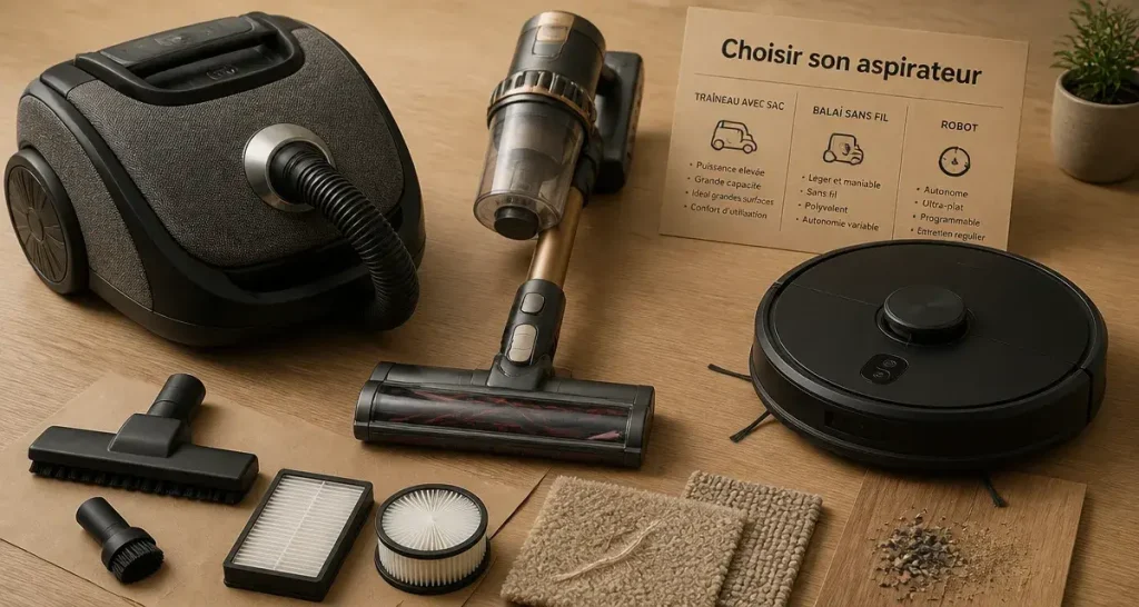 Comment choisir aspirateur : 5 critères techniques (aspirateurs, HEPA, brosses)