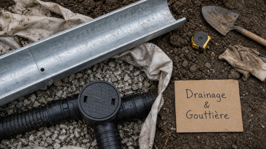 Drainage eau de pluie gouttière : tuyau et graviers pour protéger les fondations